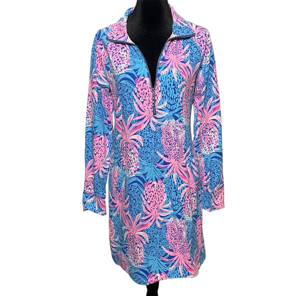 Lilly Pulitzer Skipper Dress Borealis Blue Tropic Down Low tropical pineapple